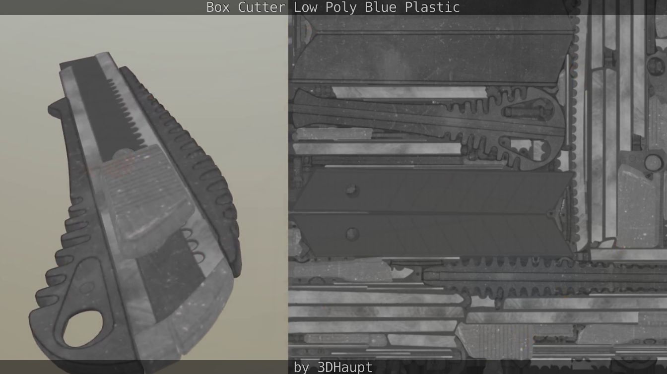 Box Cutter Lowpoly Blue Plastic - Gameready - PBR Textures Low-poly 3D model_108