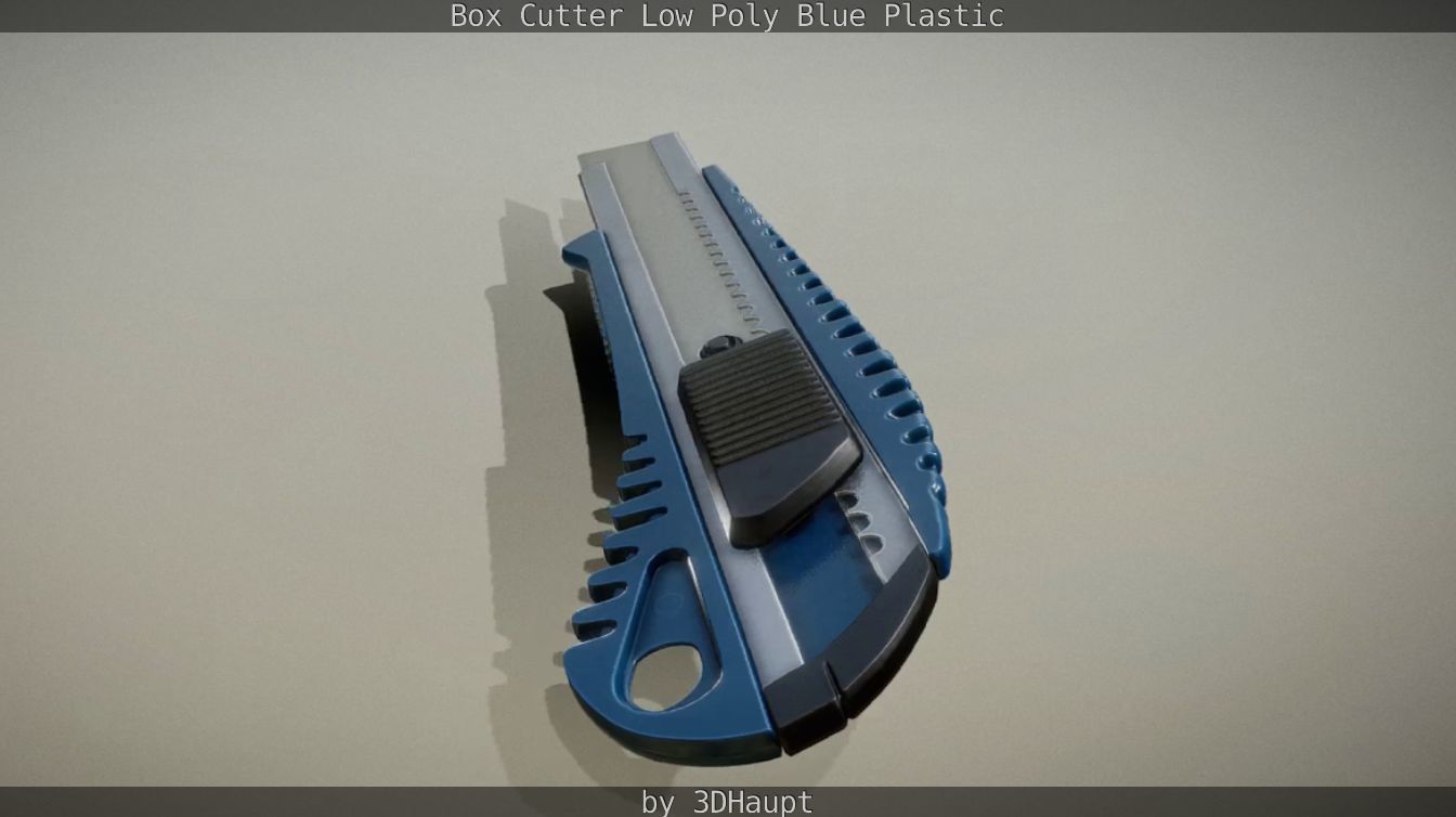 Box Cutter Lowpoly Blue Plastic - Gameready - PBR Textures Low-poly 3D model_47