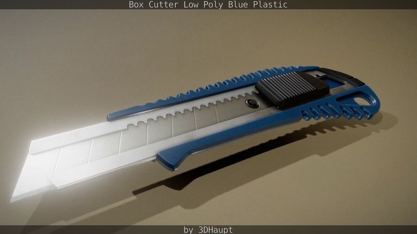 Box Cutter Lowpoly Blue Plastic - Gameready - PBR Textures Low-poly 3D model_56