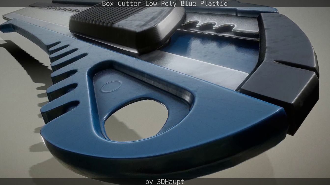 Box Cutter Lowpoly Blue Plastic - Gameready - PBR Textures Low-poly 3D model_70