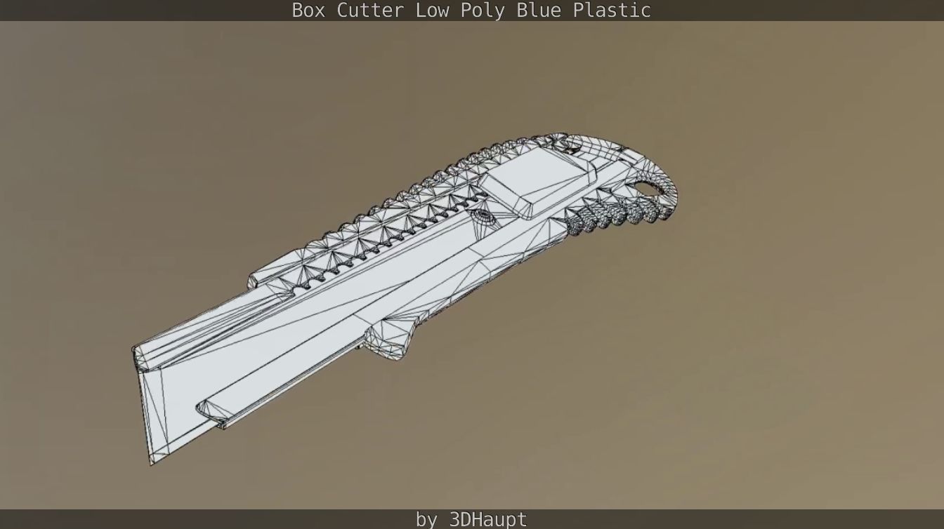 Box Cutter Lowpoly Blue Plastic - Gameready - PBR Textures Low-poly 3D model_100