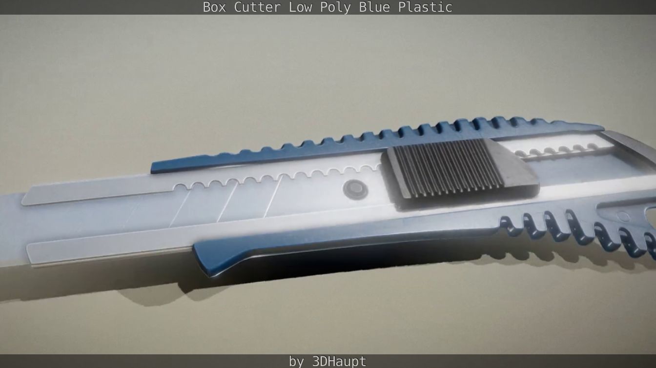 Box Cutter Lowpoly Blue Plastic - Gameready - PBR Textures Low-poly 3D model_26