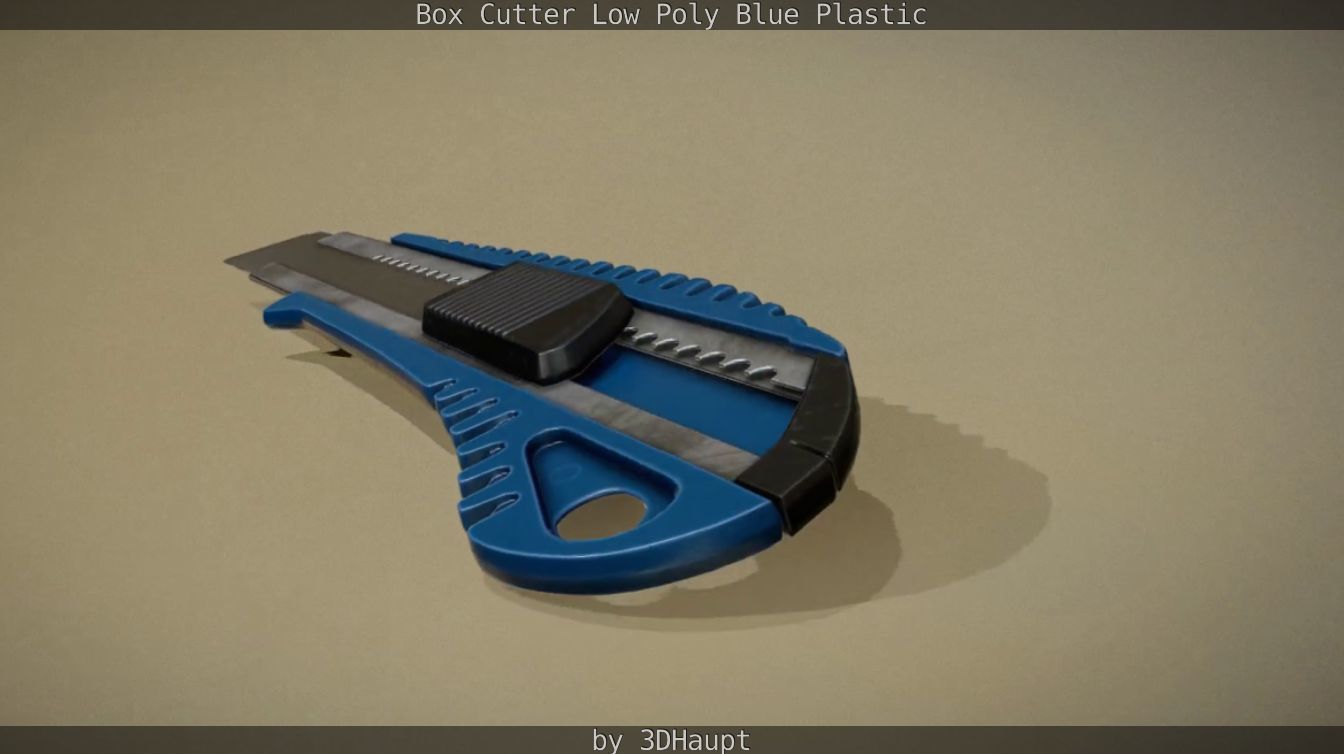 Box Cutter Lowpoly Blue Plastic - Gameready - PBR Textures Low-poly 3D model_20