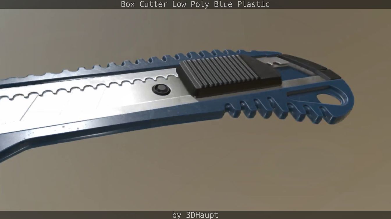 Box Cutter Lowpoly Blue Plastic - Gameready - PBR Textures Low-poly 3D model_79