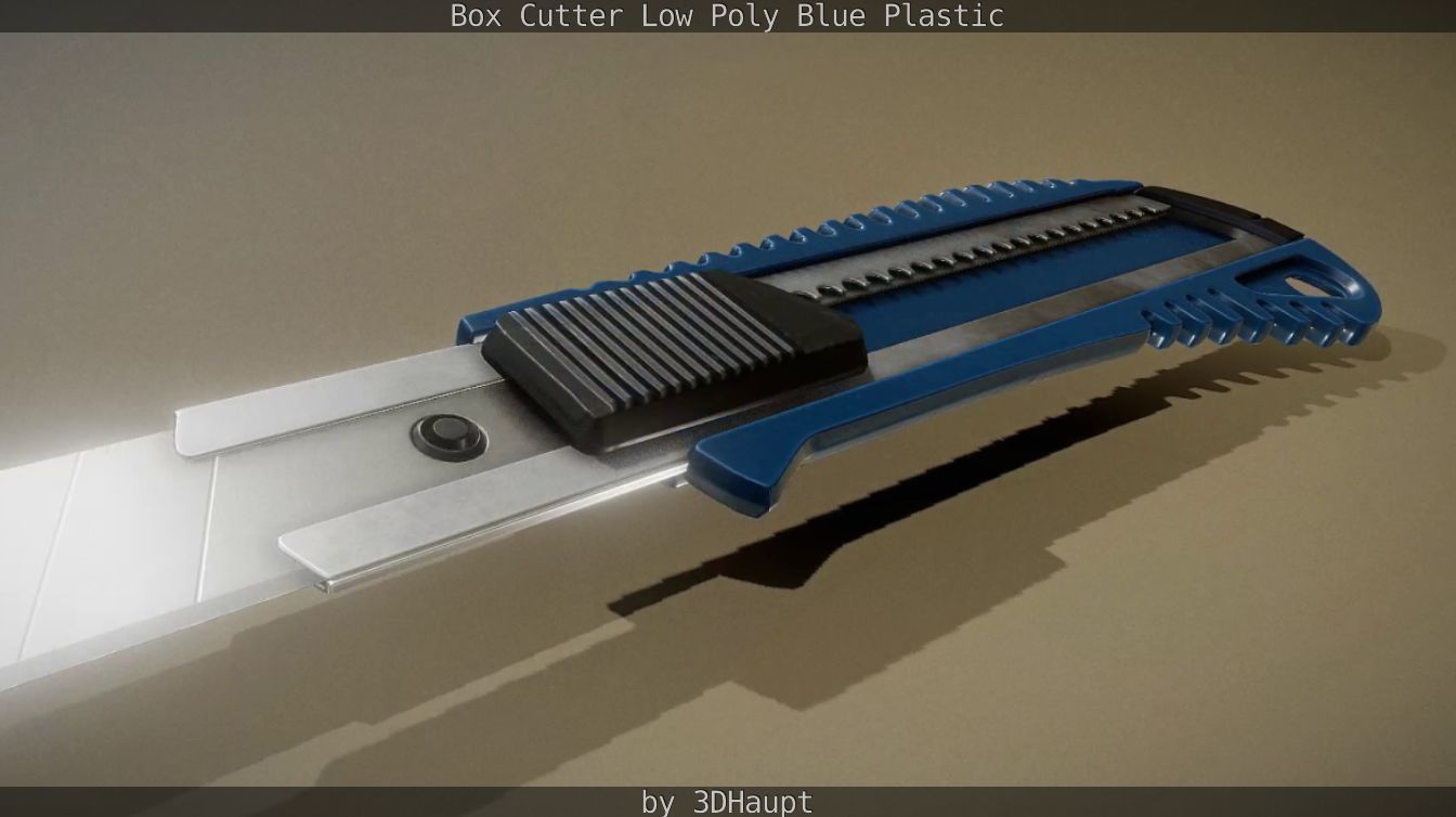 Box Cutter Lowpoly Blue Plastic - Gameready - PBR Textures Low-poly 3D model_39
