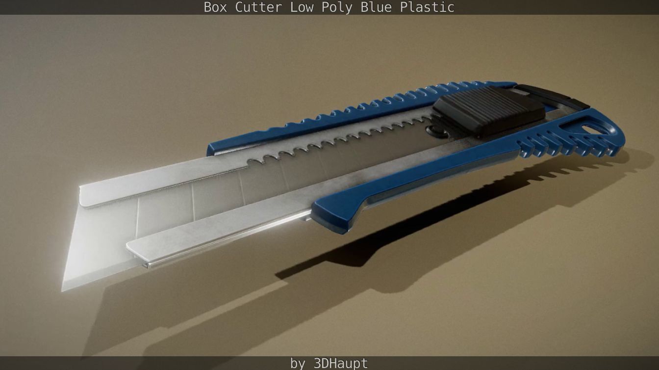 Box Cutter Lowpoly Blue Plastic - Gameready - PBR Textures Low-poly 3D model_42
