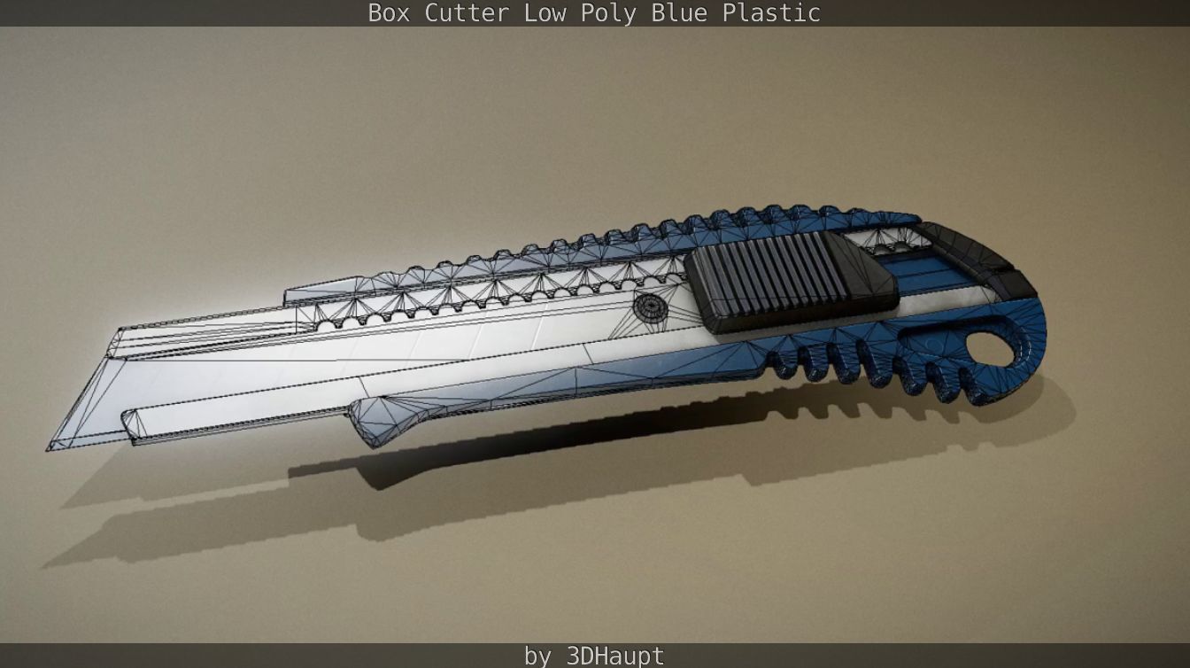 Box Cutter Lowpoly Blue Plastic - Gameready - PBR Textures Low-poly 3D model_111