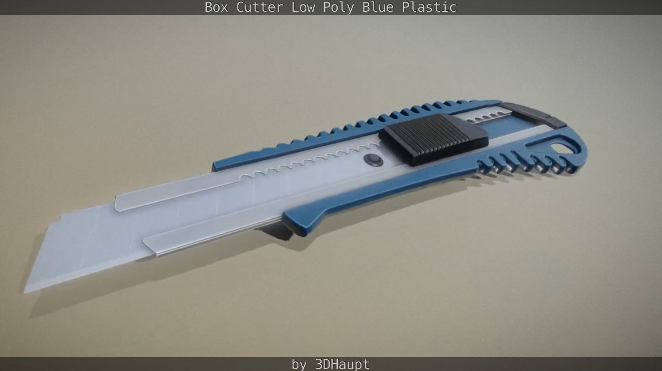 Box Cutter Lowpoly Blue Plastic - Gameready - PBR Textures Low-poly 3D model_18