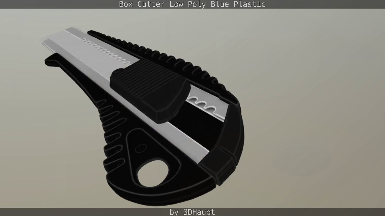 Box Cutter Lowpoly Blue Plastic - Gameready - PBR Textures Low-poly 3D model_73