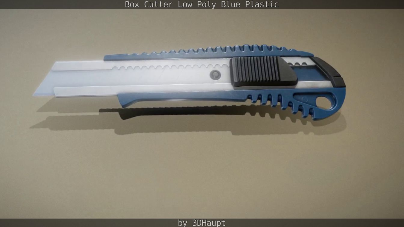 Box Cutter Lowpoly Blue Plastic - Gameready - PBR Textures Low-poly 3D model_51
