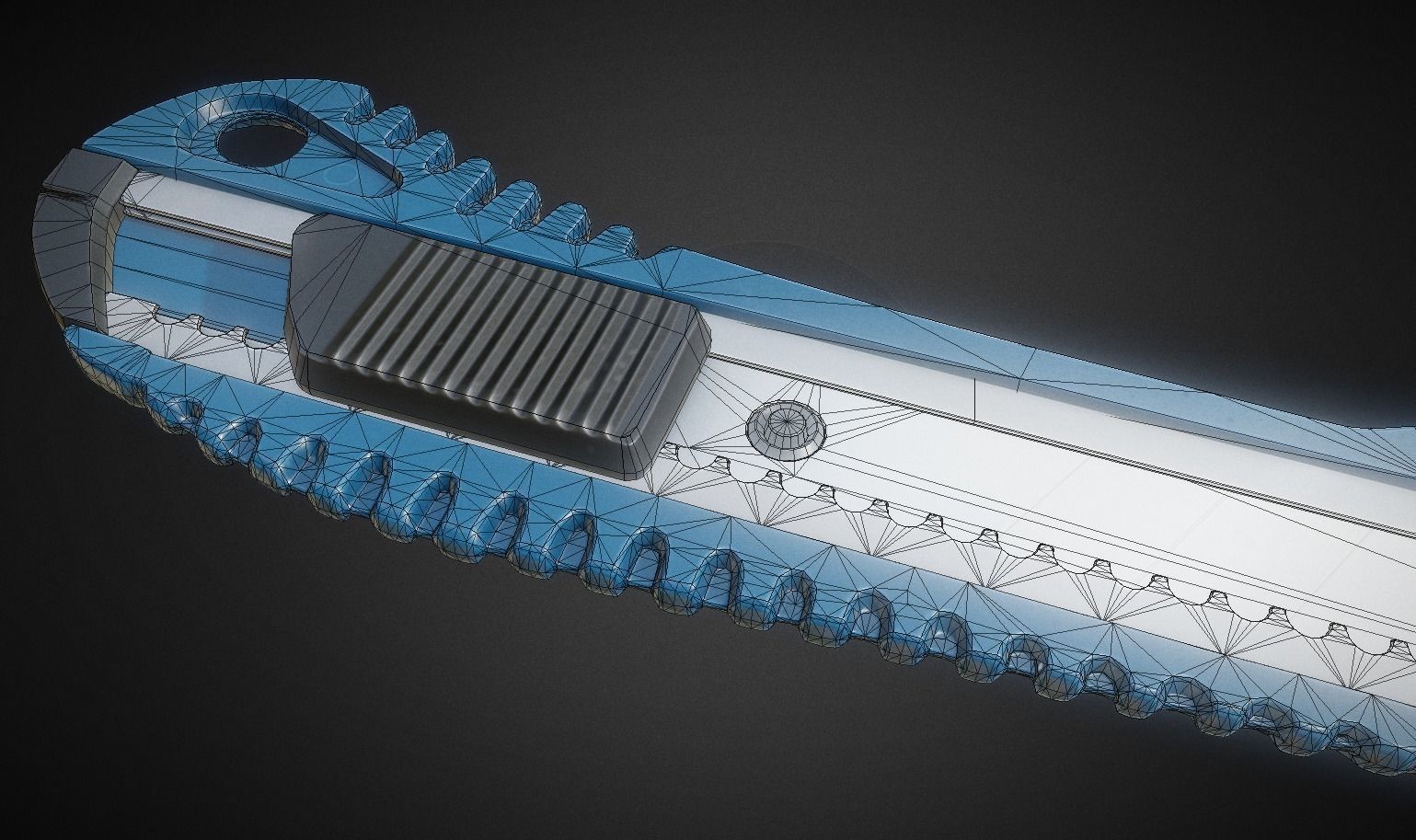 Box Cutter Lowpoly Blue Plastic - Gameready - PBR Textures Low-poly 3D model_8