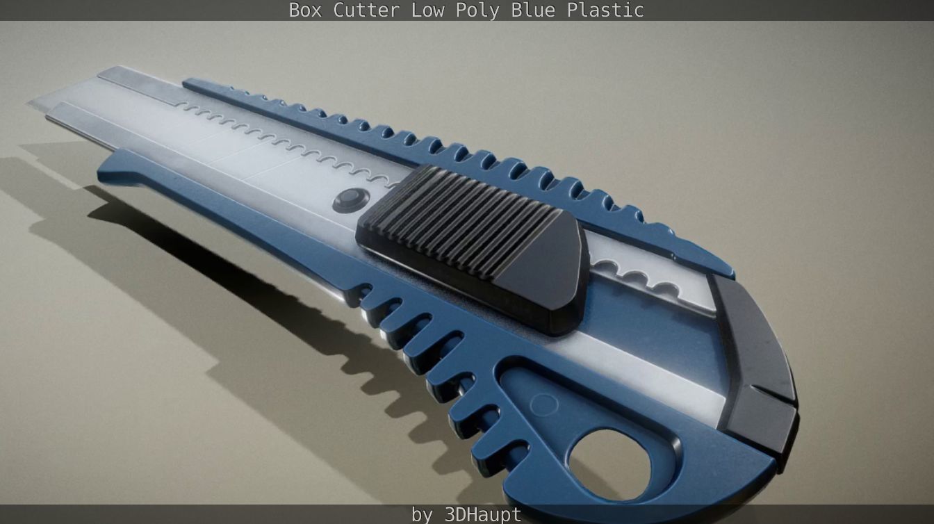 Box Cutter Lowpoly Blue Plastic - Gameready - PBR Textures Low-poly 3D model_88