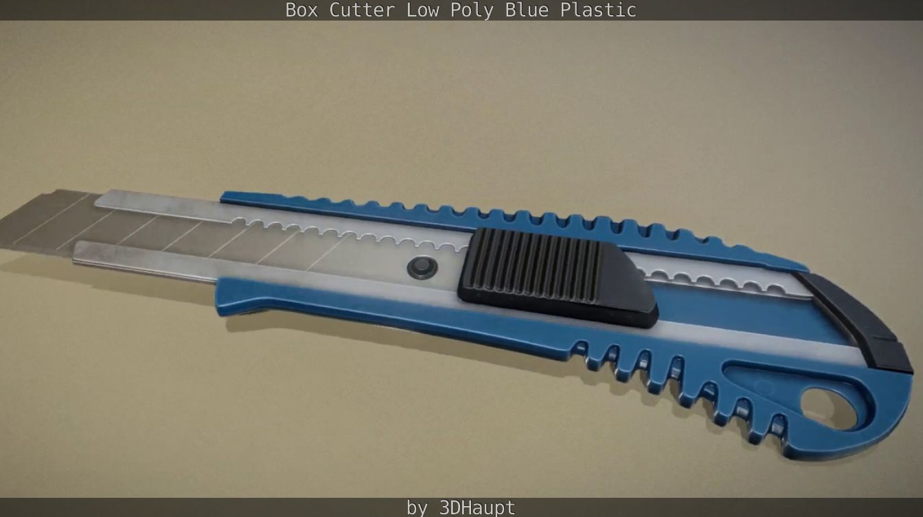 Box Cutter Lowpoly Blue Plastic - Gameready - PBR Textures Low-poly 3D model_19
