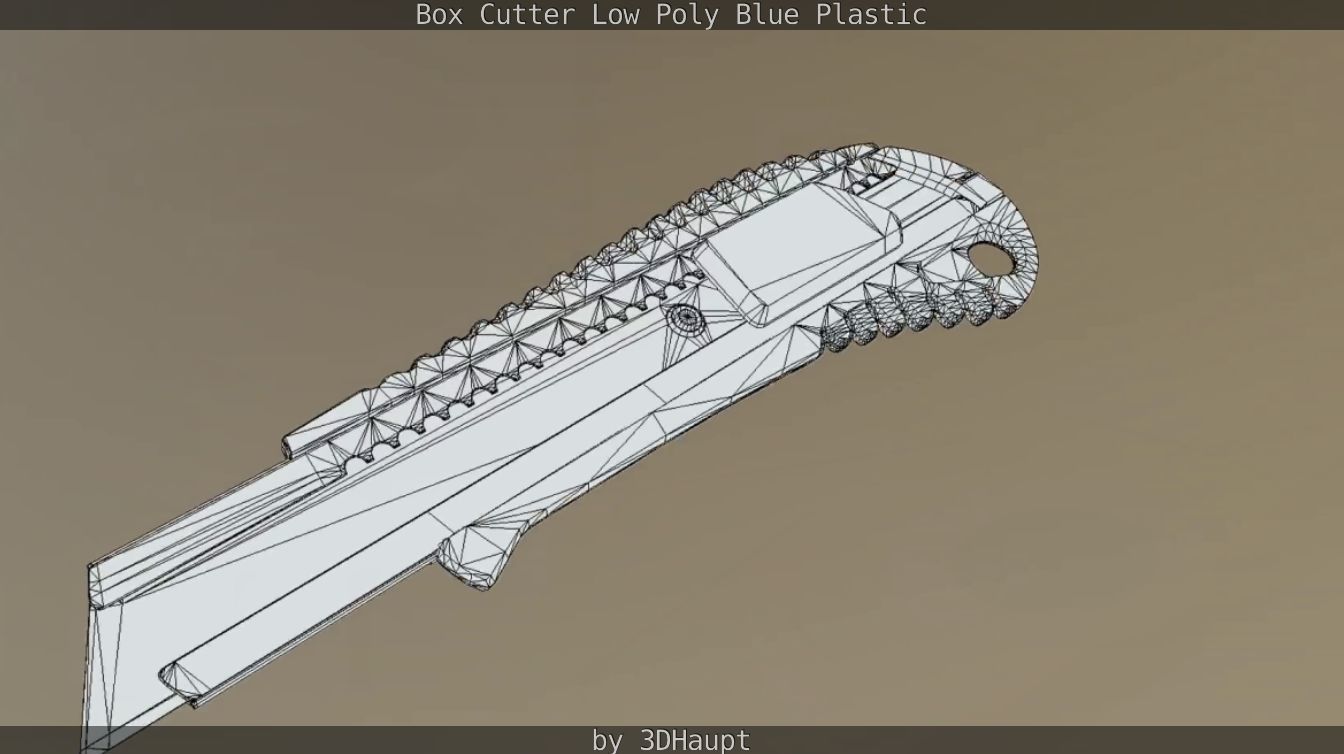 Box Cutter Lowpoly Blue Plastic - Gameready - PBR Textures Low-poly 3D model_99