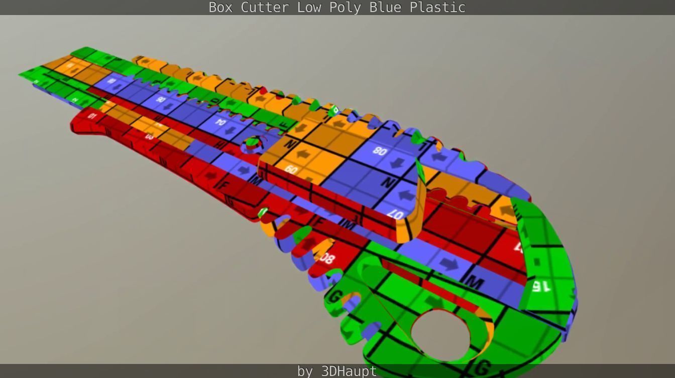 Box Cutter Lowpoly Blue Plastic - Gameready - PBR Textures Low-poly 3D model_90
