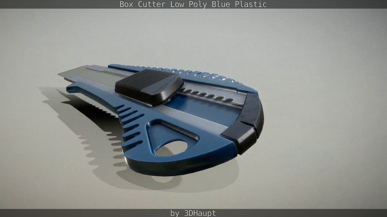 Box Cutter Lowpoly Blue Plastic - Gameready - PBR Textures Low-poly 3D model_22