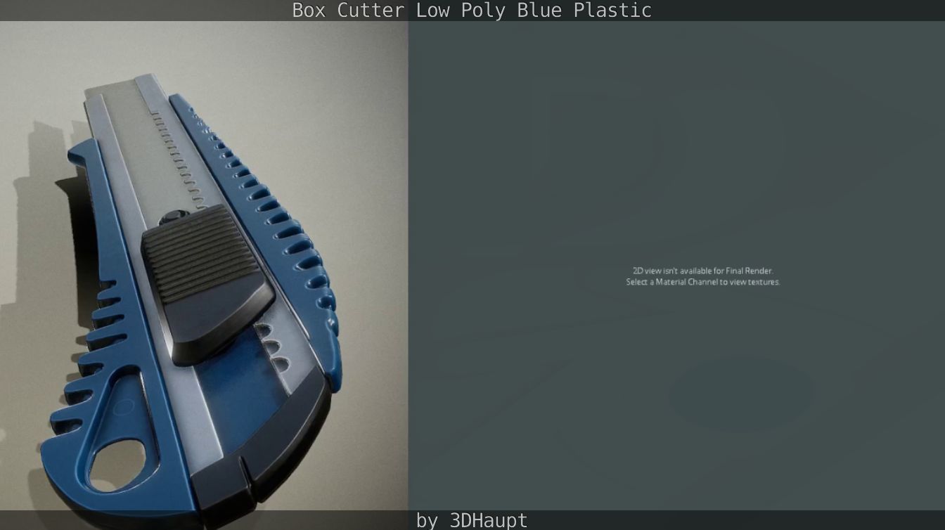 Box Cutter Lowpoly Blue Plastic - Gameready - PBR Textures Low-poly 3D model_41
