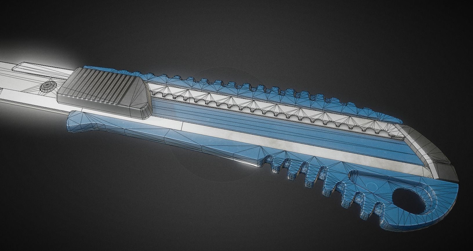 Box Cutter Lowpoly Blue Plastic - Gameready - PBR Textures Low-poly 3D model_7