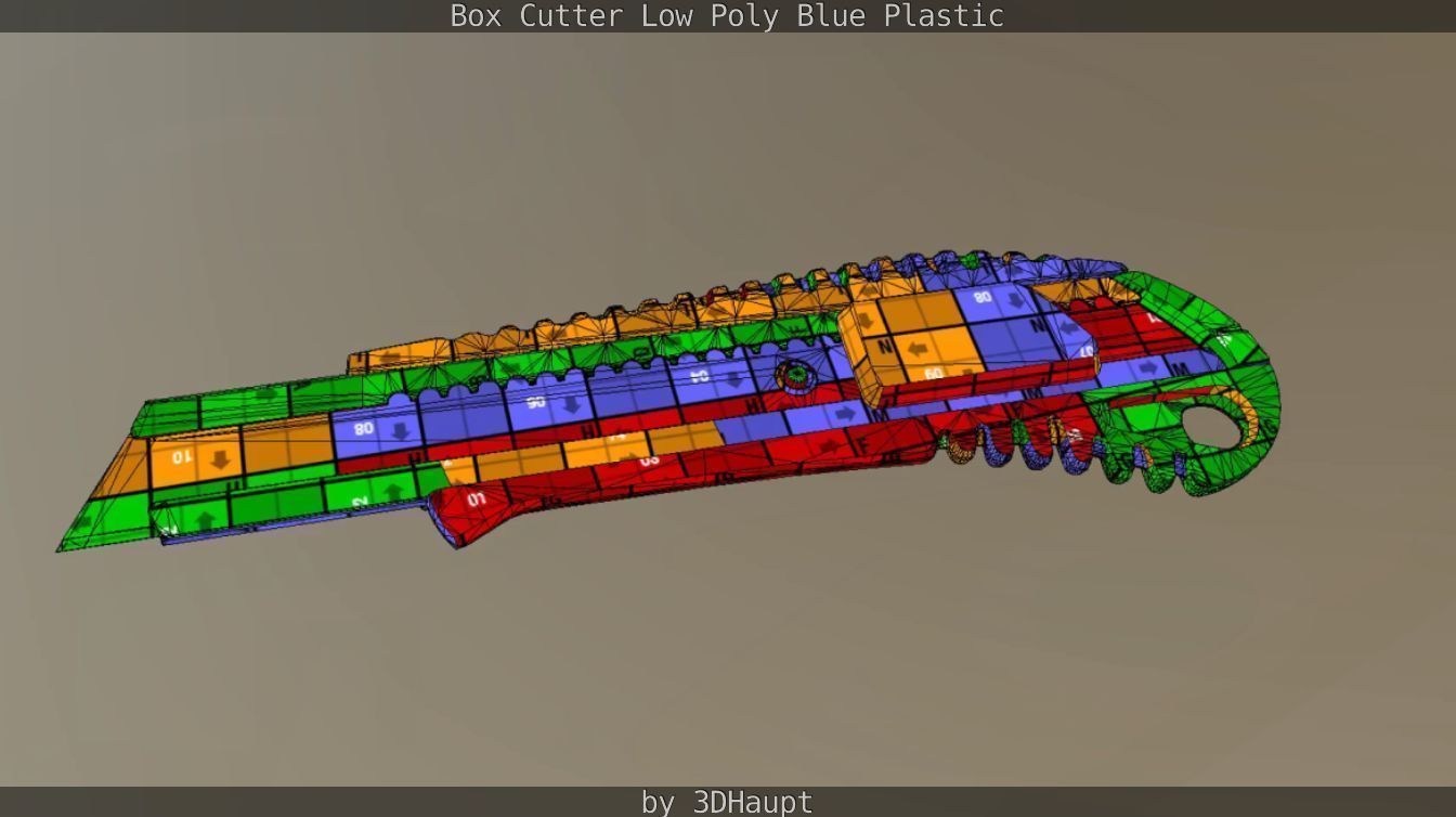 Box Cutter Lowpoly Blue Plastic - Gameready - PBR Textures Low-poly 3D model_109