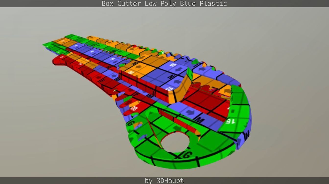 Box Cutter Lowpoly Blue Plastic - Gameready - PBR Textures Low-poly 3D model_85