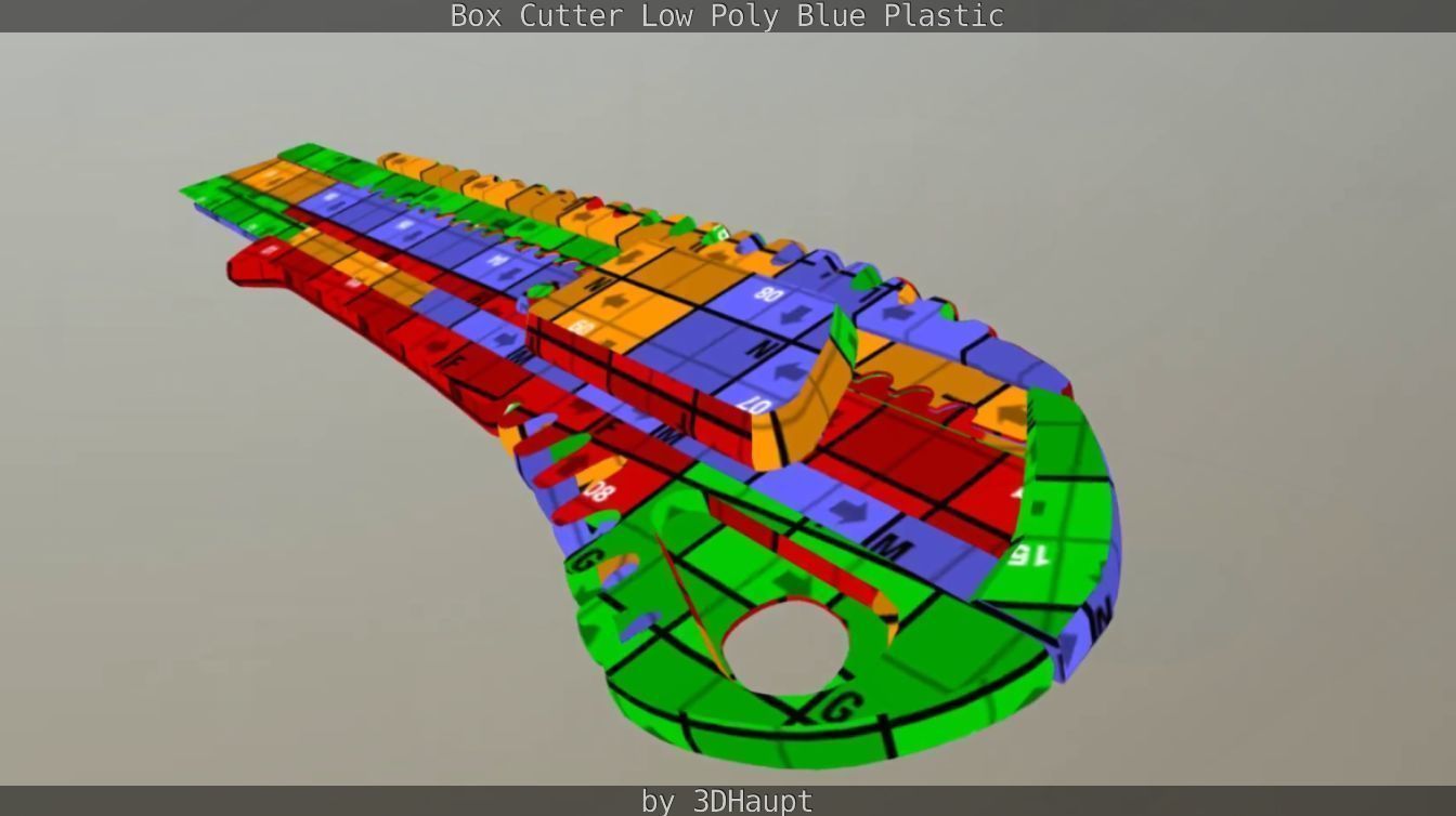 Box Cutter Lowpoly Blue Plastic - Gameready - PBR Textures Low-poly 3D model_86
