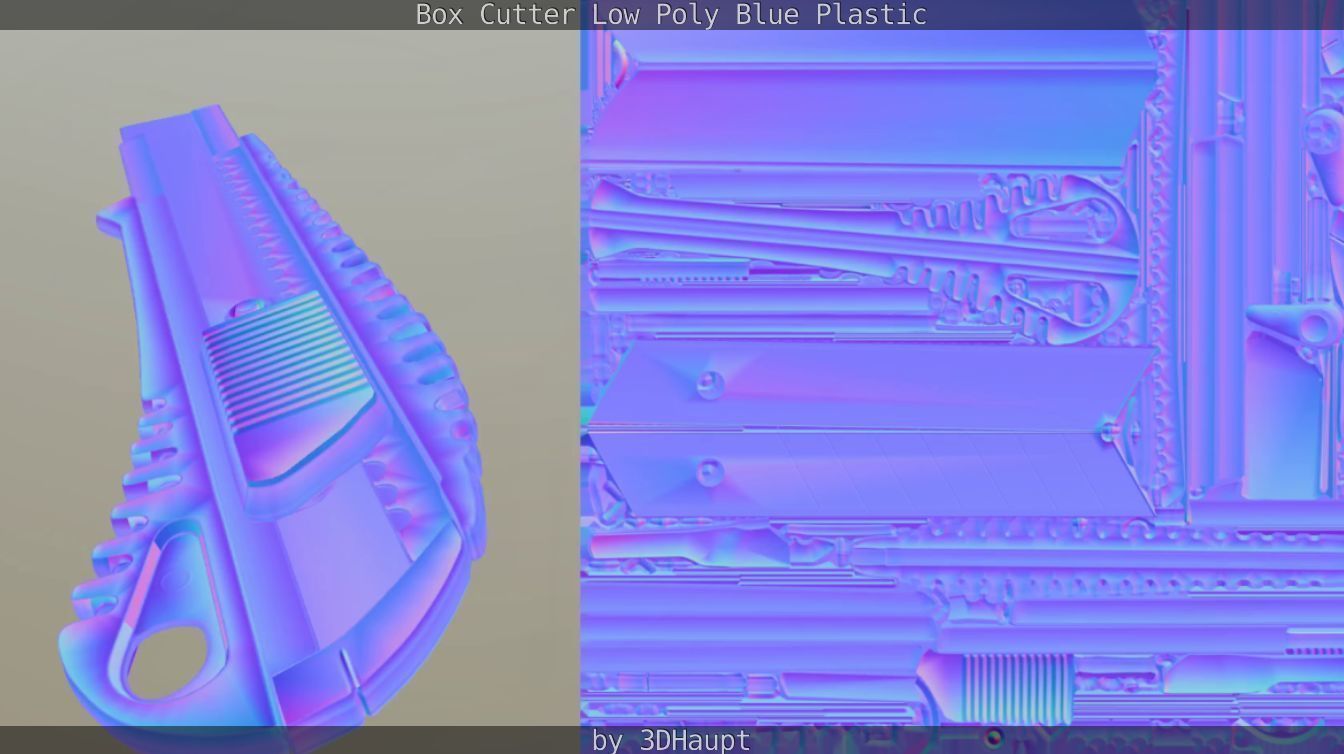 Box Cutter Lowpoly Blue Plastic - Gameready - PBR Textures Low-poly 3D model_50