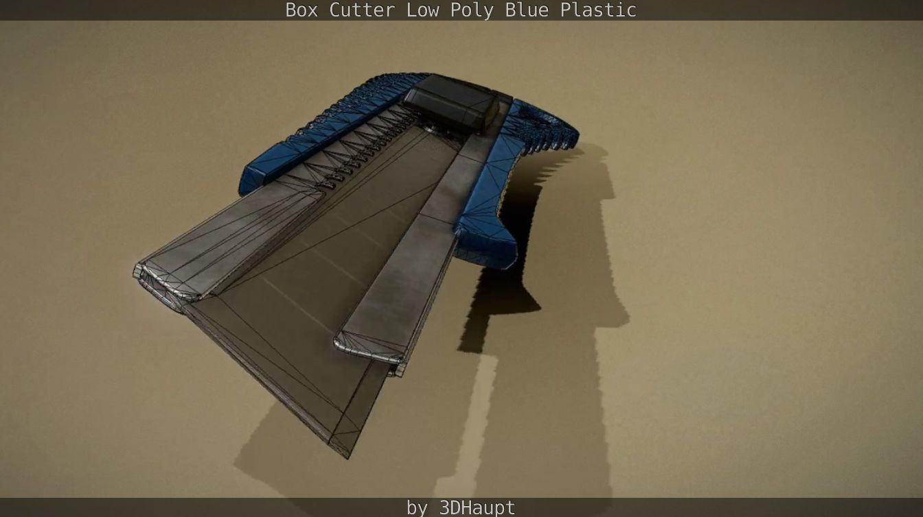 Box Cutter Lowpoly Blue Plastic - Gameready - PBR Textures Low-poly 3D model_54