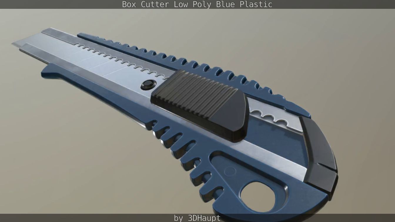 Box Cutter Lowpoly Blue Plastic - Gameready - PBR Textures Low-poly 3D model_89