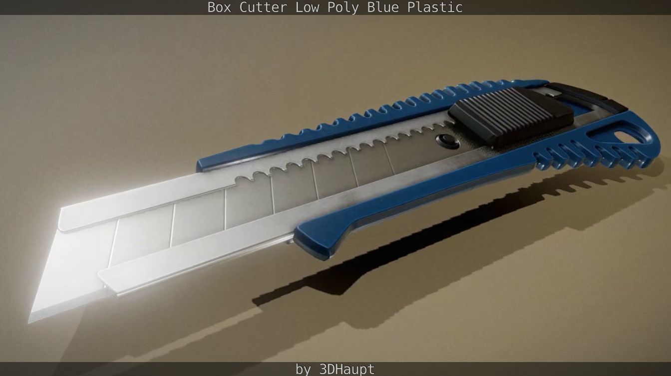 Box Cutter Lowpoly Blue Plastic - Gameready - PBR Textures Low-poly 3D model_32
