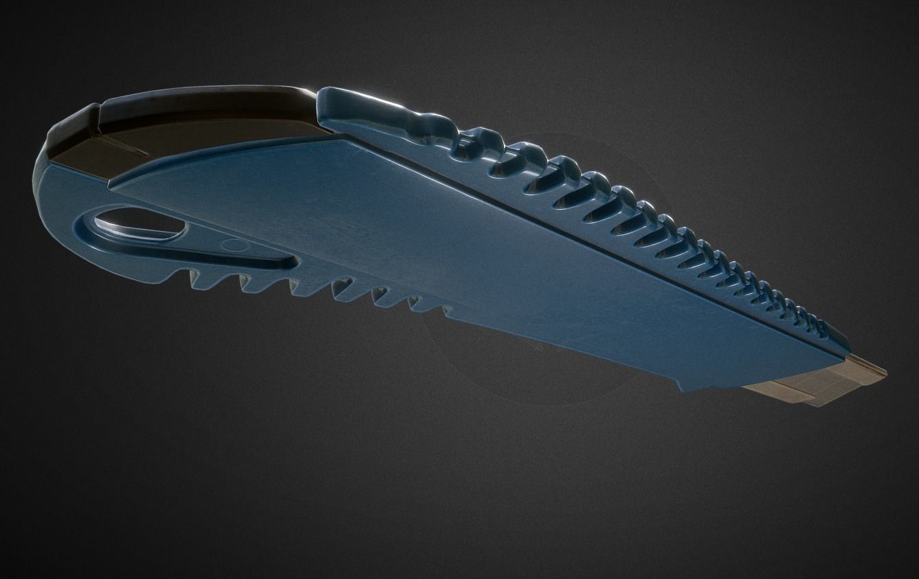 Box Cutter Lowpoly Blue Plastic - Gameready - PBR Textures Low-poly 3D model_16