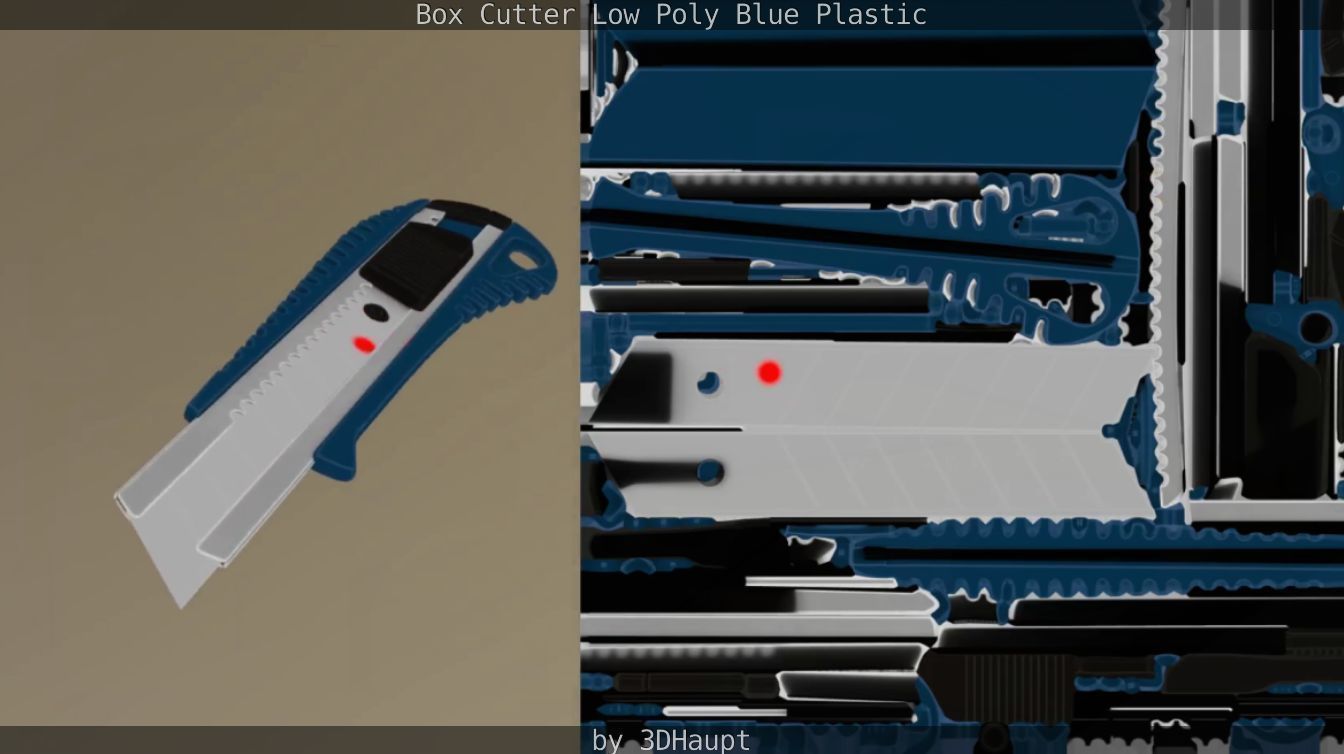 Box Cutter Lowpoly Blue Plastic - Gameready - PBR Textures Low-poly 3D model_80