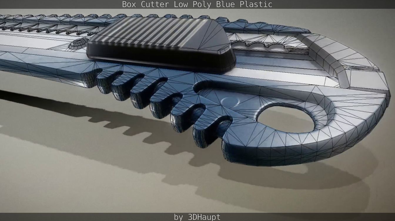 Box Cutter Lowpoly Blue Plastic - Gameready - PBR Textures Low-poly 3D model_61