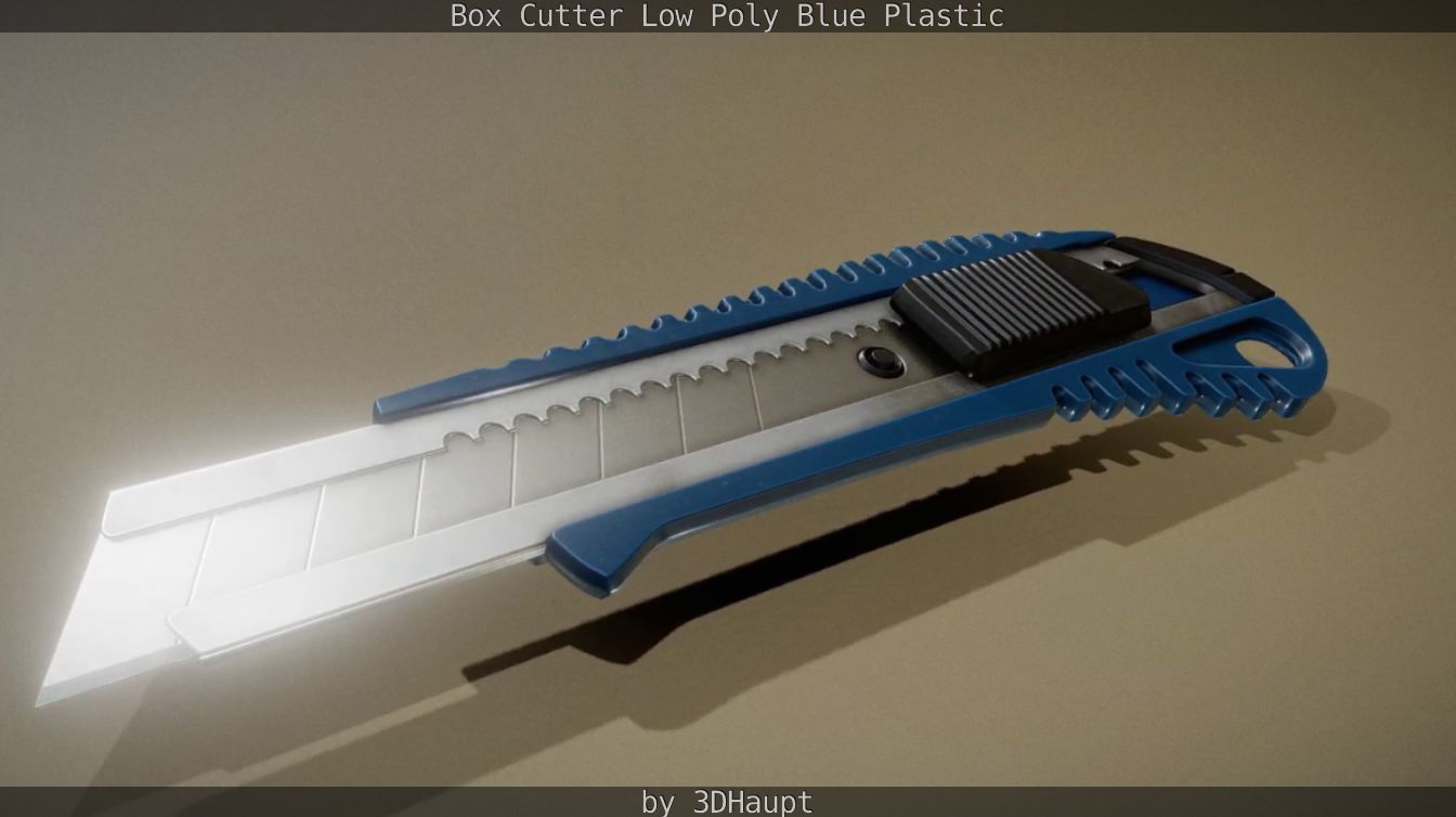 Box Cutter Lowpoly Blue Plastic - Gameready - PBR Textures Low-poly 3D model_60
