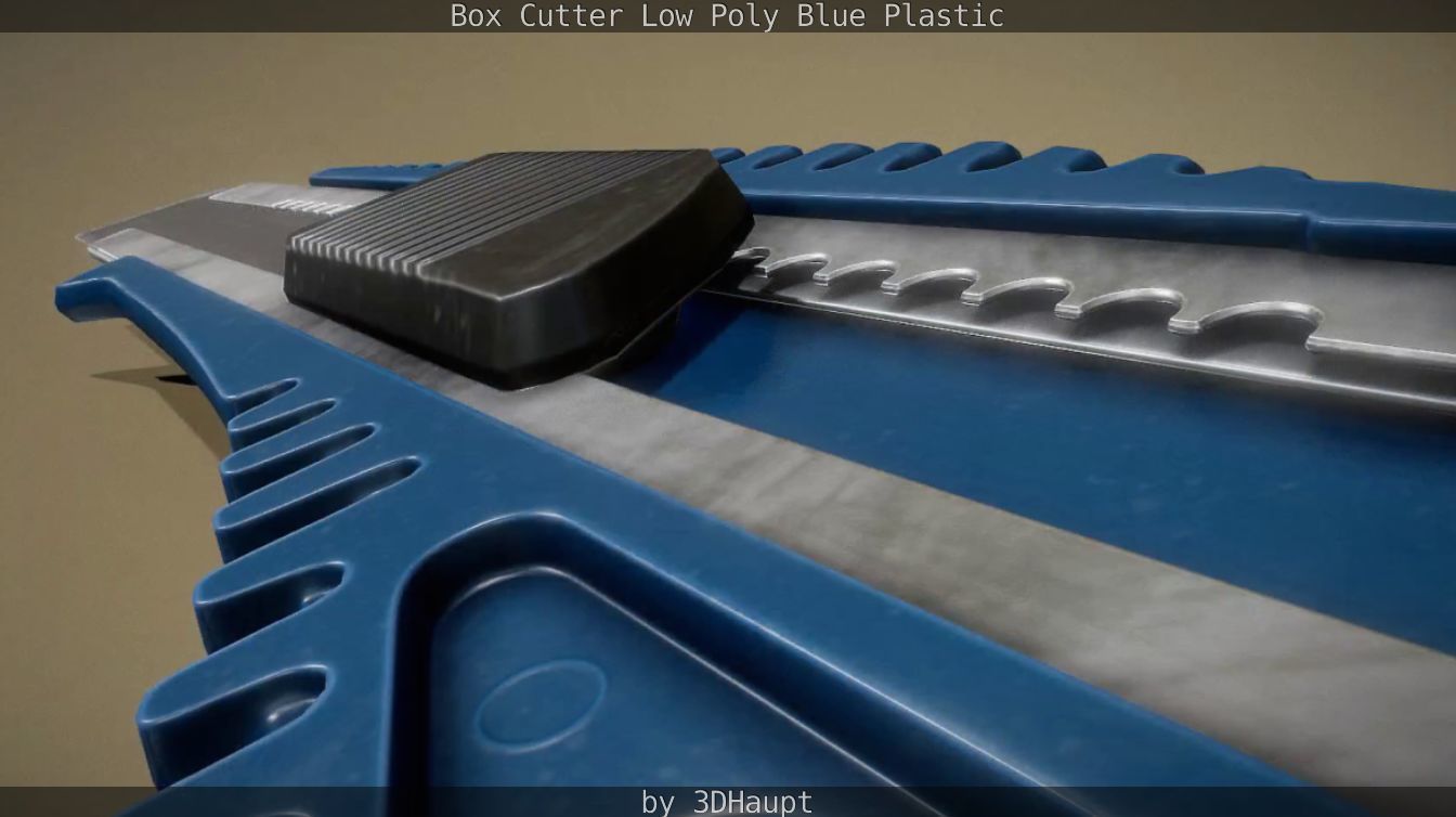Box Cutter Lowpoly Blue Plastic - Gameready - PBR Textures Low-poly 3D model_24