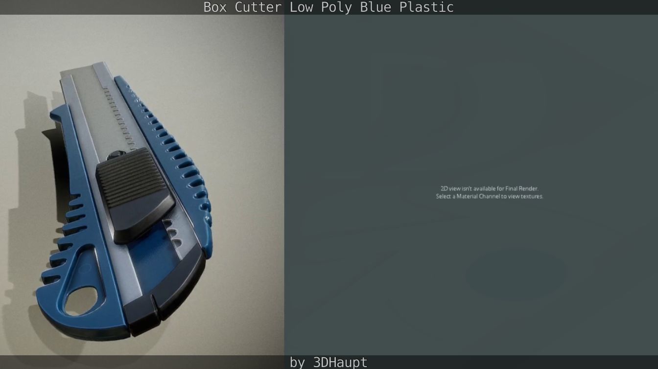 Box Cutter Lowpoly Blue Plastic - Gameready - PBR Textures Low-poly 3D model_45