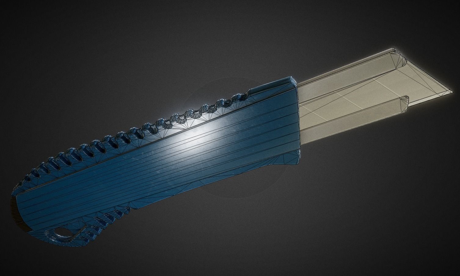 Box Cutter Lowpoly Blue Plastic - Gameready - PBR Textures Low-poly 3D model_9