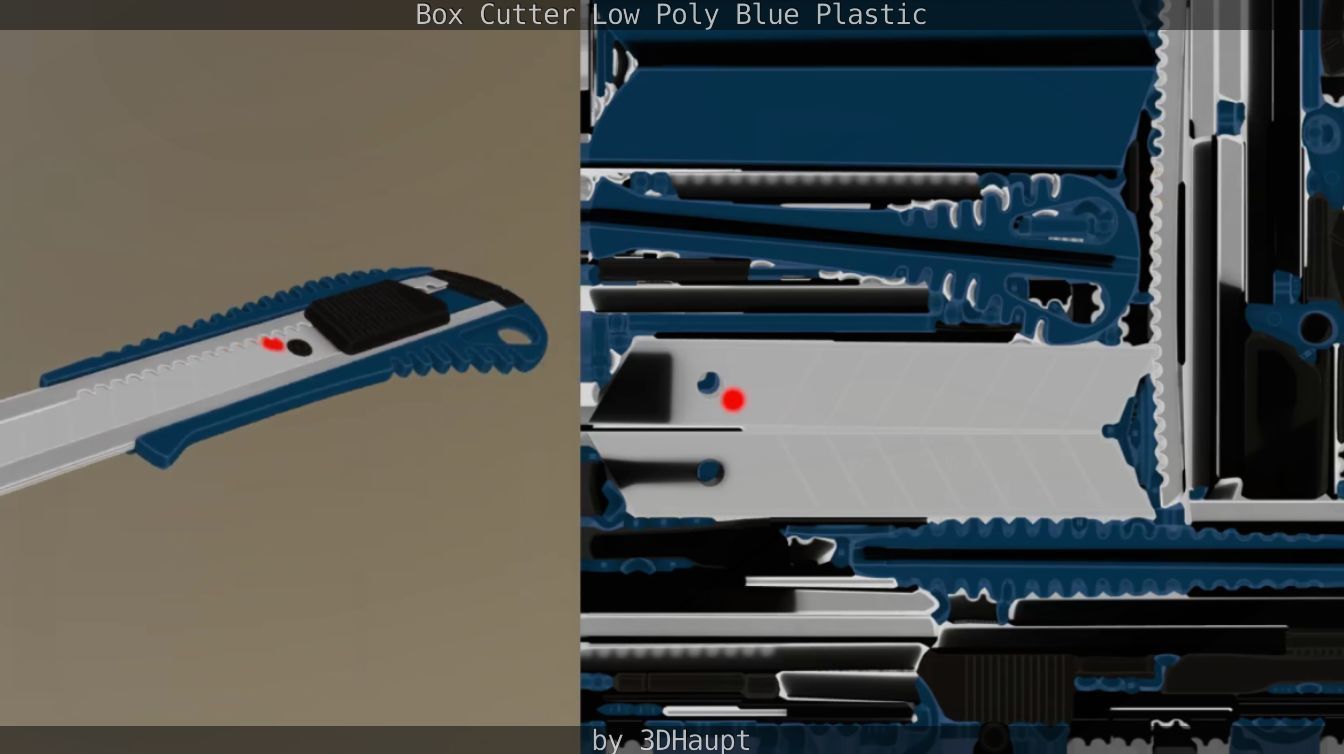 Box Cutter Lowpoly Blue Plastic - Gameready - PBR Textures Low-poly 3D model_77