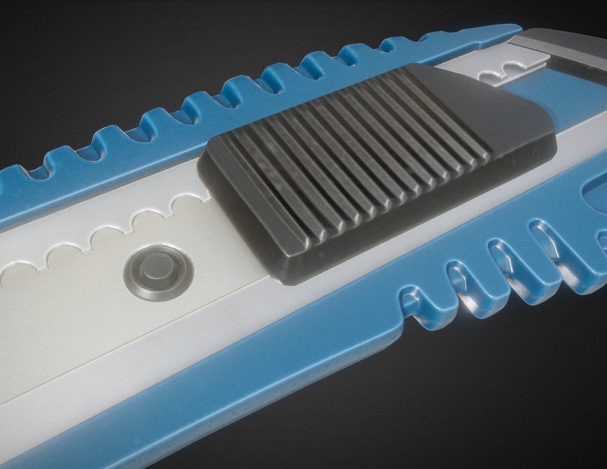 Box Cutter Lowpoly Blue Plastic - Gameready - PBR Textures Low-poly 3D model_6