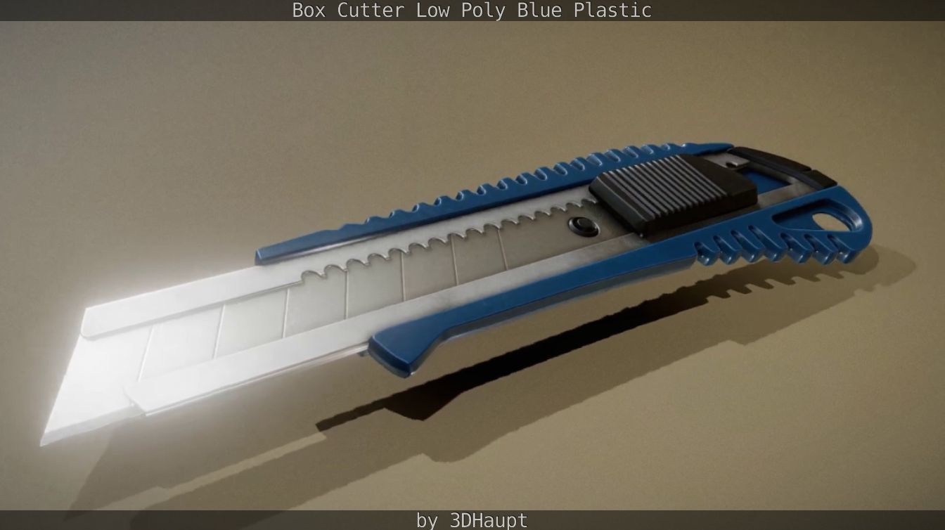 Box Cutter Lowpoly Blue Plastic - Gameready - PBR Textures Low-poly 3D model_55