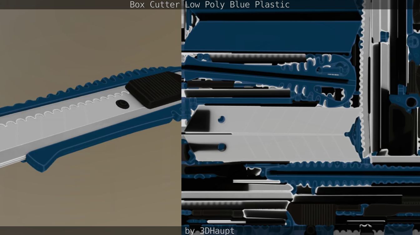 Box Cutter Lowpoly Blue Plastic - Gameready - PBR Textures Low-poly 3D model_74