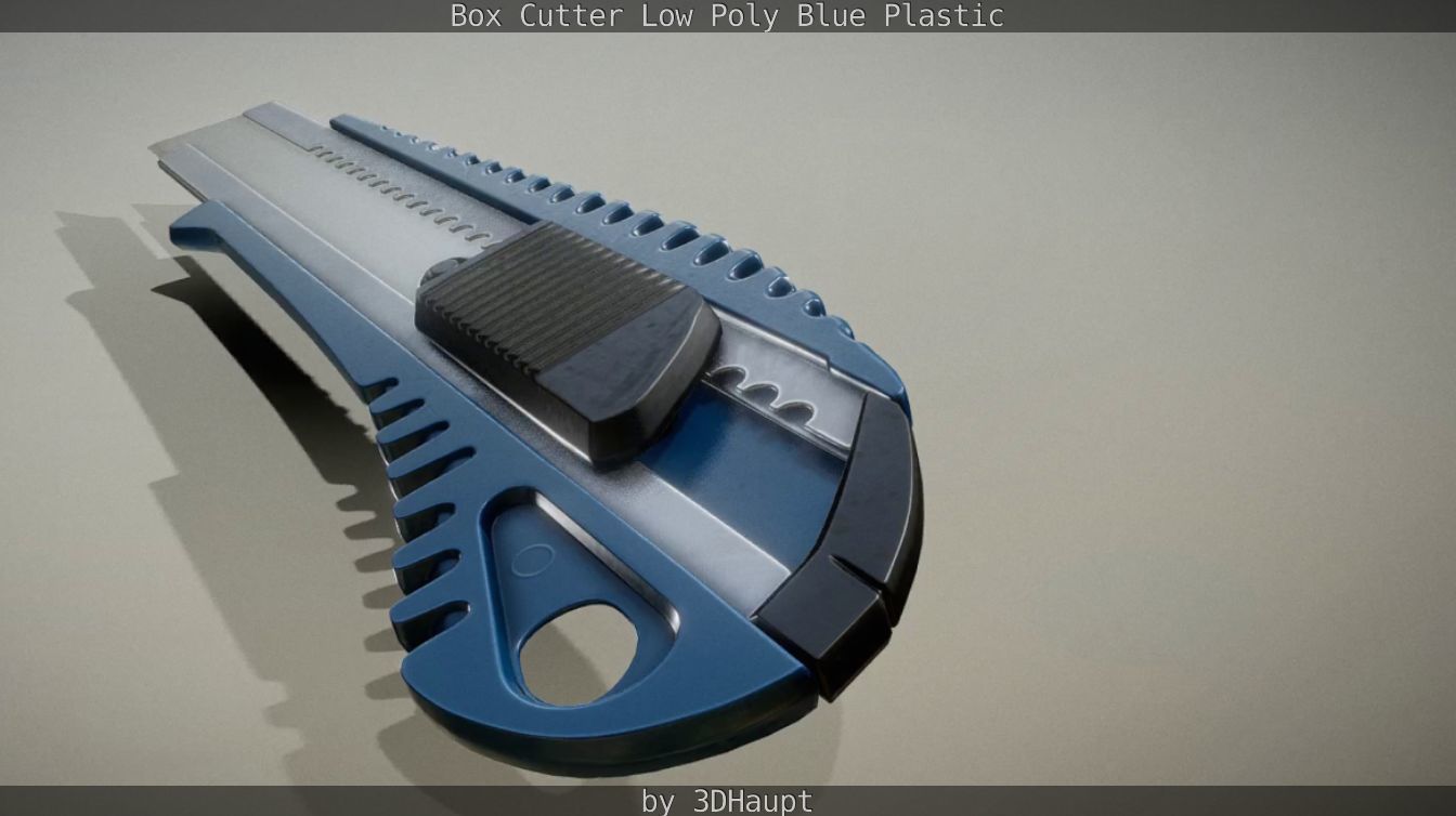 Box Cutter Lowpoly Blue Plastic - Gameready - PBR Textures Low-poly 3D model_76