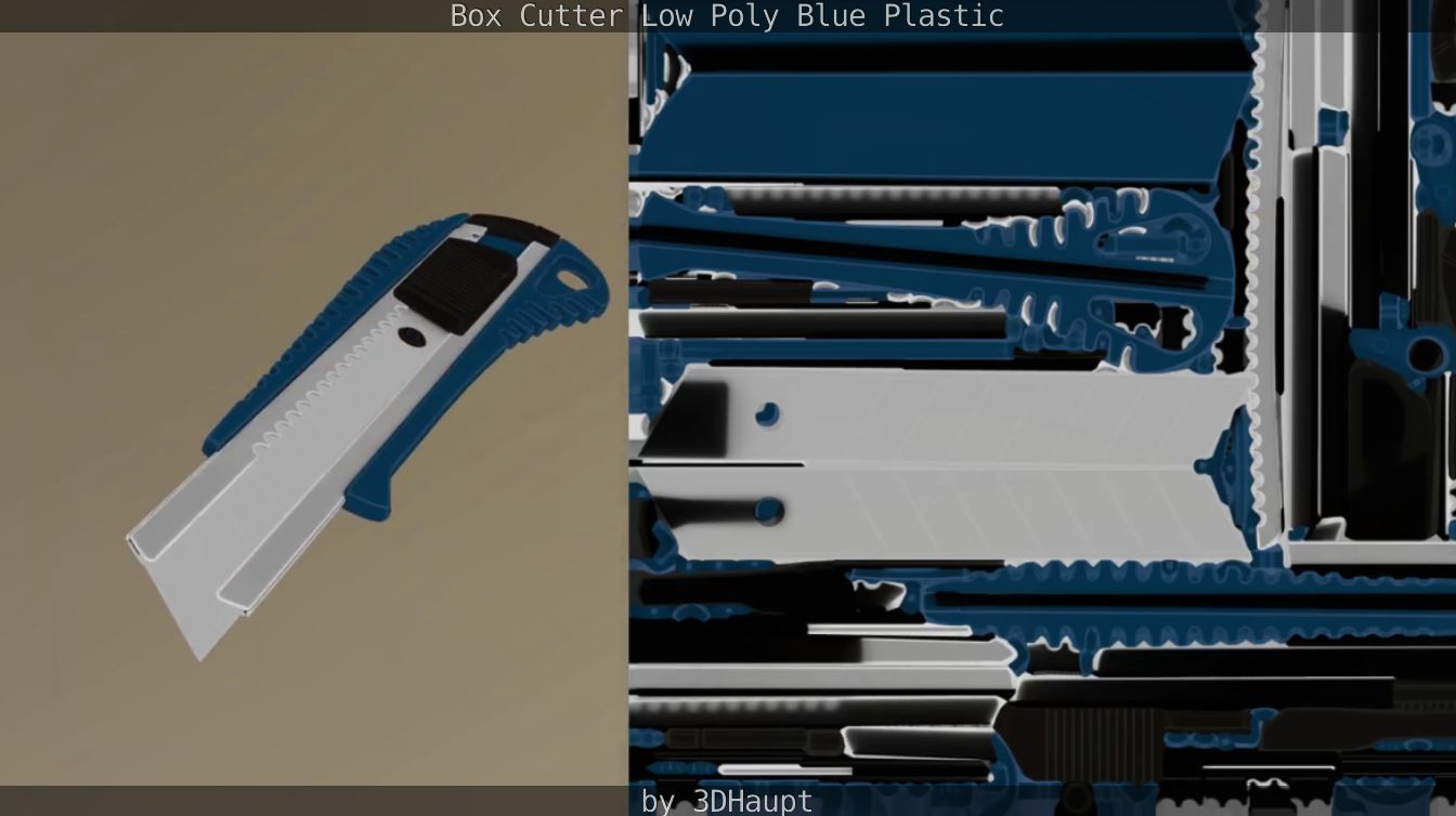 Box Cutter Lowpoly Blue Plastic - Gameready - PBR Textures Low-poly 3D model_87