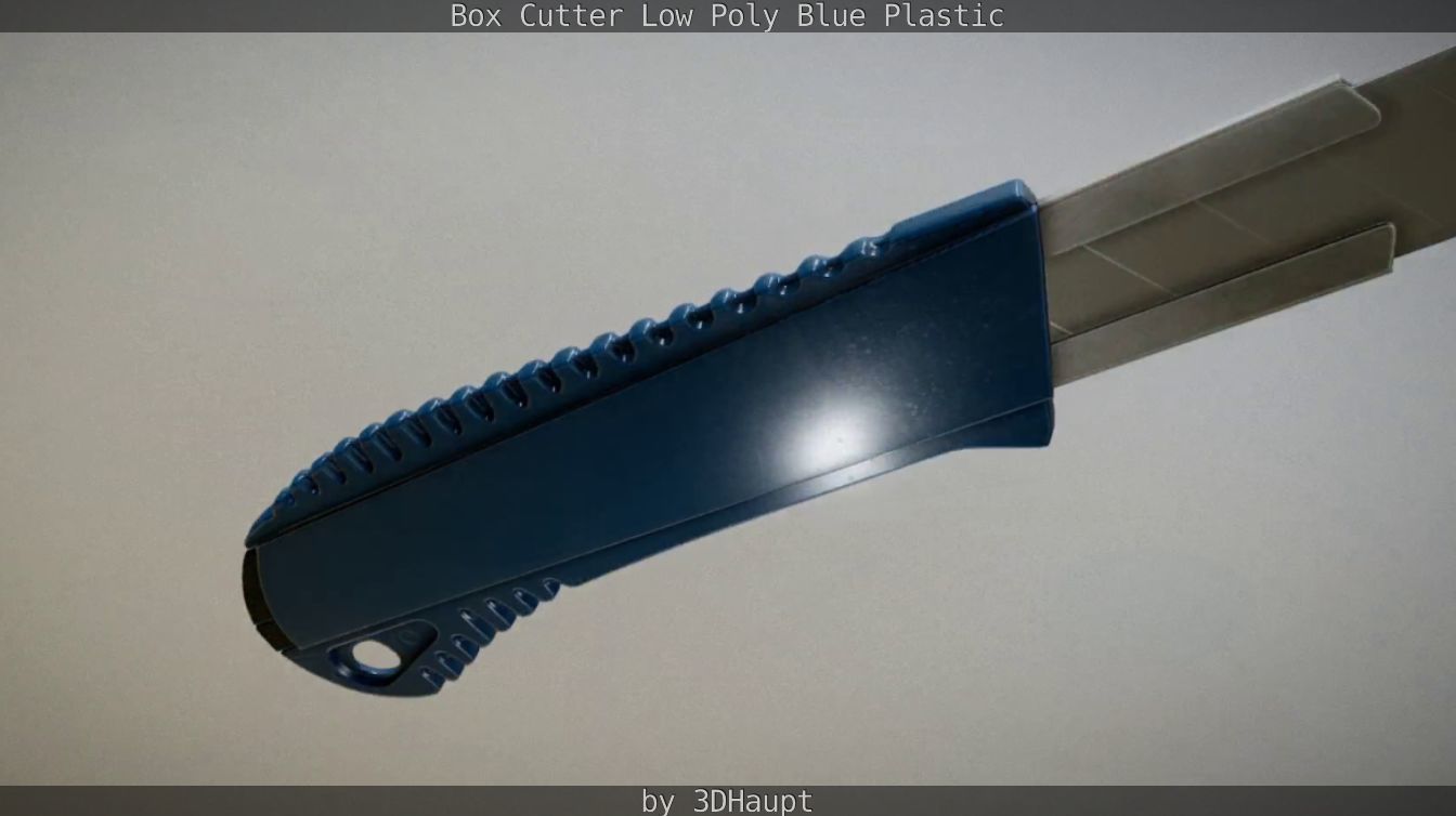 Box Cutter Lowpoly Blue Plastic - Gameready - PBR Textures Low-poly 3D model_29