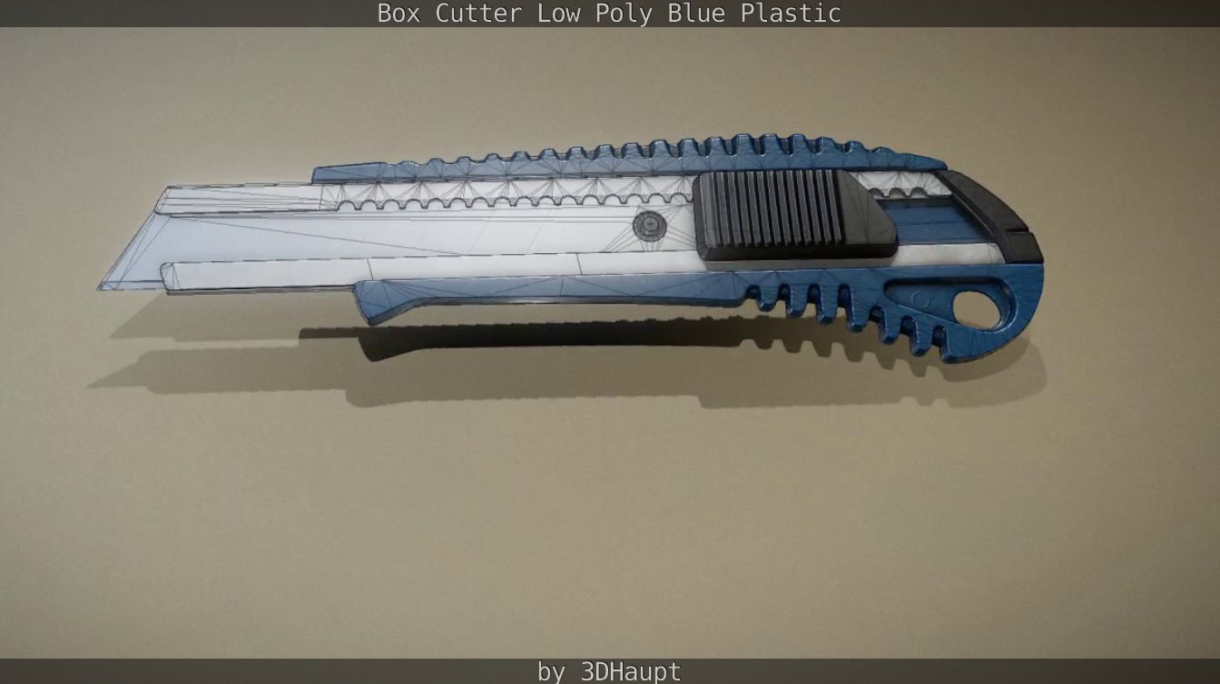 Box Cutter Lowpoly Blue Plastic - Gameready - PBR Textures Low-poly 3D model_52