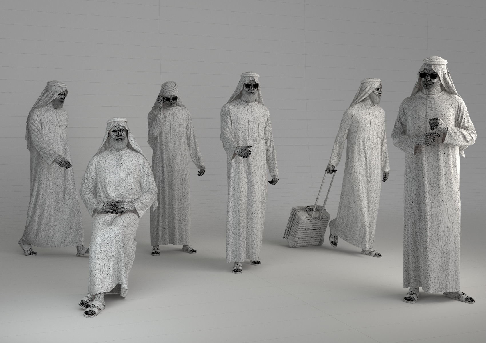 Traditional Arab man from Dubai posed in 6 poses 3D model_1
