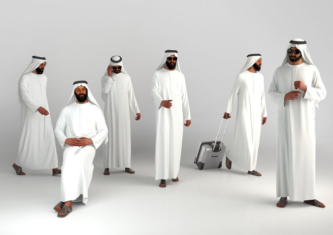 Traditional Arab man from Dubai posed in 6 poses 3D model
