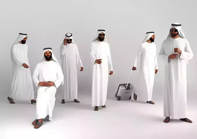 Traditional Arab man from Dubai posed in 6 poses 3D model