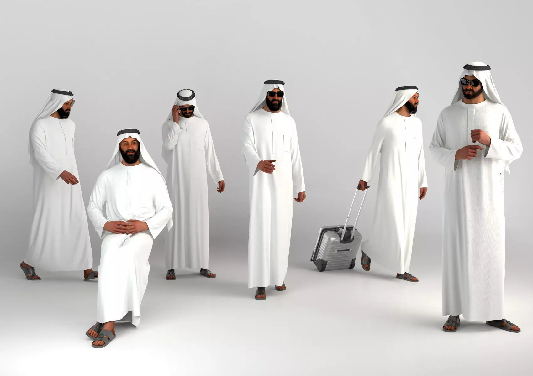Traditional Arab man from Dubai posed in 6 poses 3D model_0
