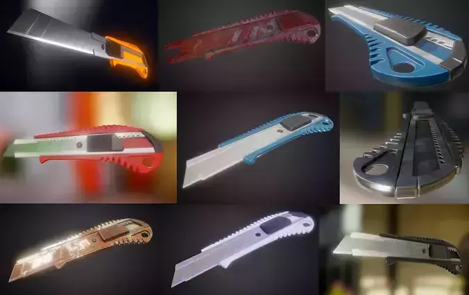 Box Cutter Collection - Gameready - PBR Textures Low-poly 3D model
