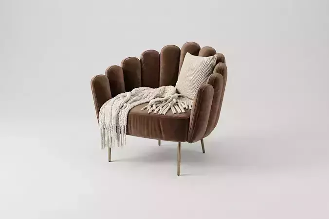 Luxury Art Deco Shell Chair Velvet and Gold Legs